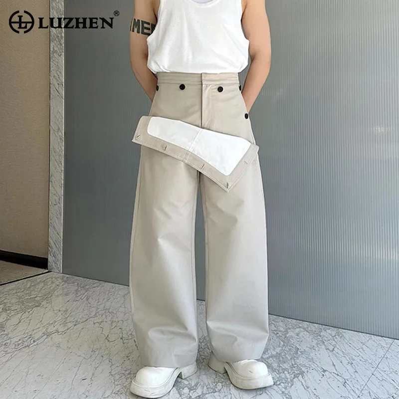 LUZHEN Autumn Fashion Casual Pants Patchwork Concealed Button Design Personalized Fashion Streetwear Plain Men\'s Trousers LZ4737