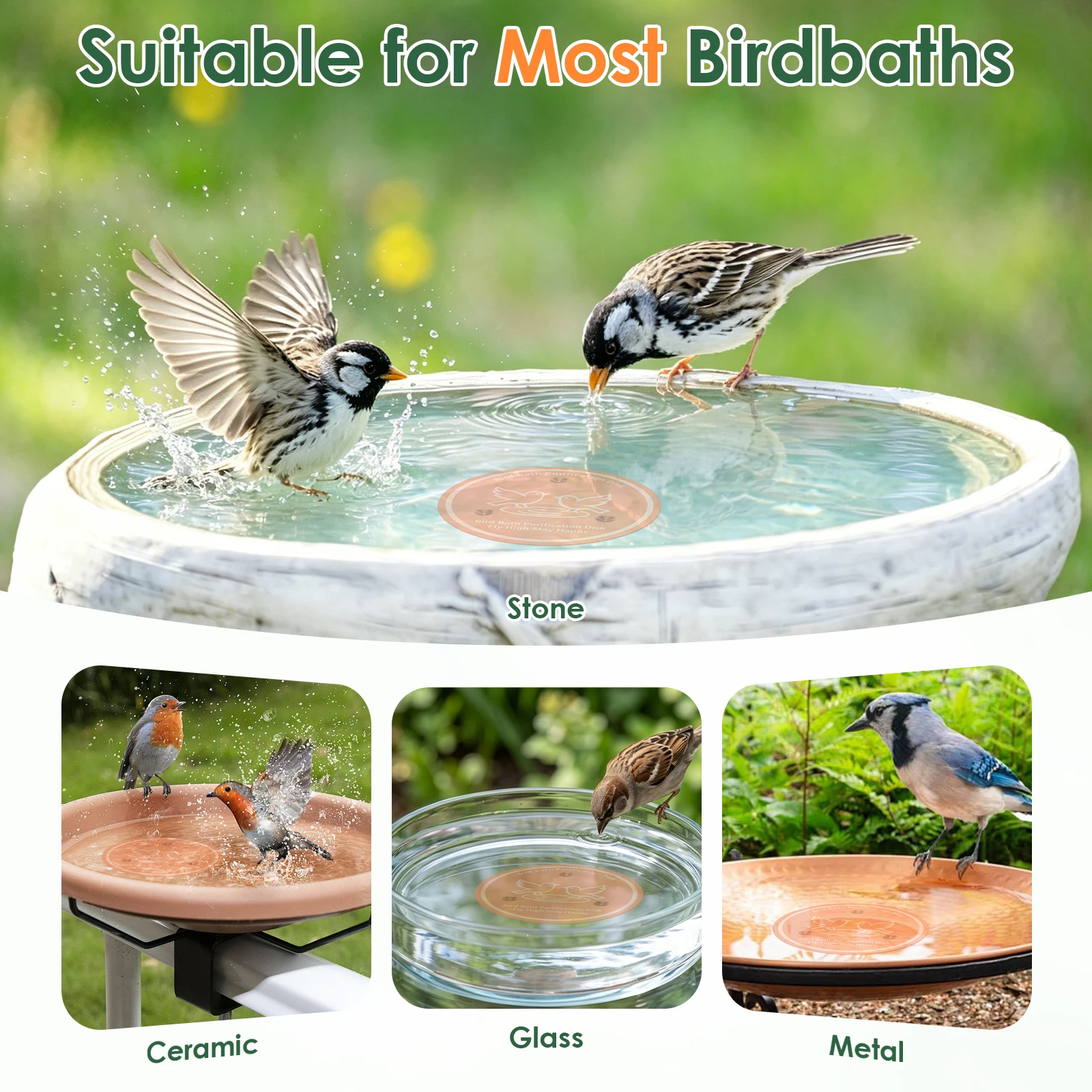 Vogelbad-Kupferscheibe zur Wasseraufbereitung mit Dreipunkt-Halterung für Vogeltränke-Zubehör – Detail 8