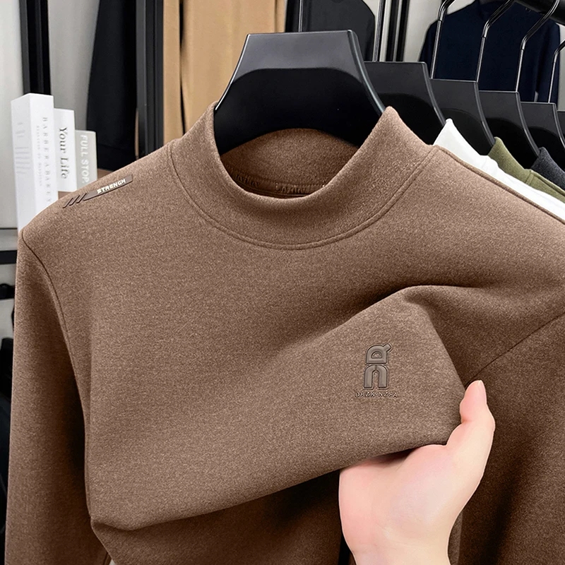 

Men's Luxury Long Sleeve T-Shirt High Neck Solid Color Embroidered Logo Autumn Winter Fashion Casual Business Classic Men's Wear