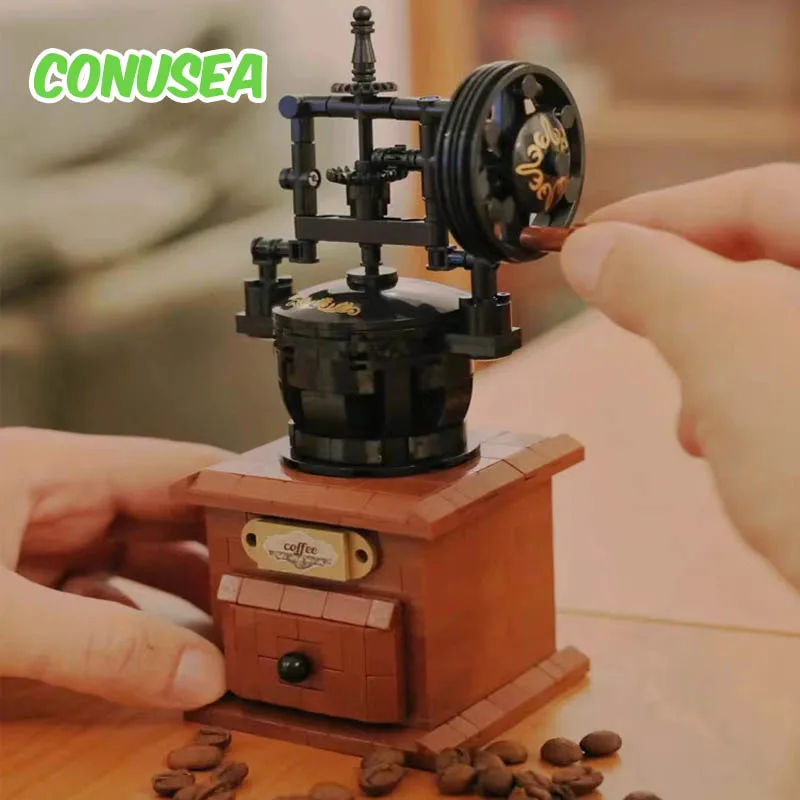 467Pcs Vintage Coffee Machine Building Block Classic Imitation Hand Coffee Macker Desktop Decoration Bricks for Kid Toys Adults