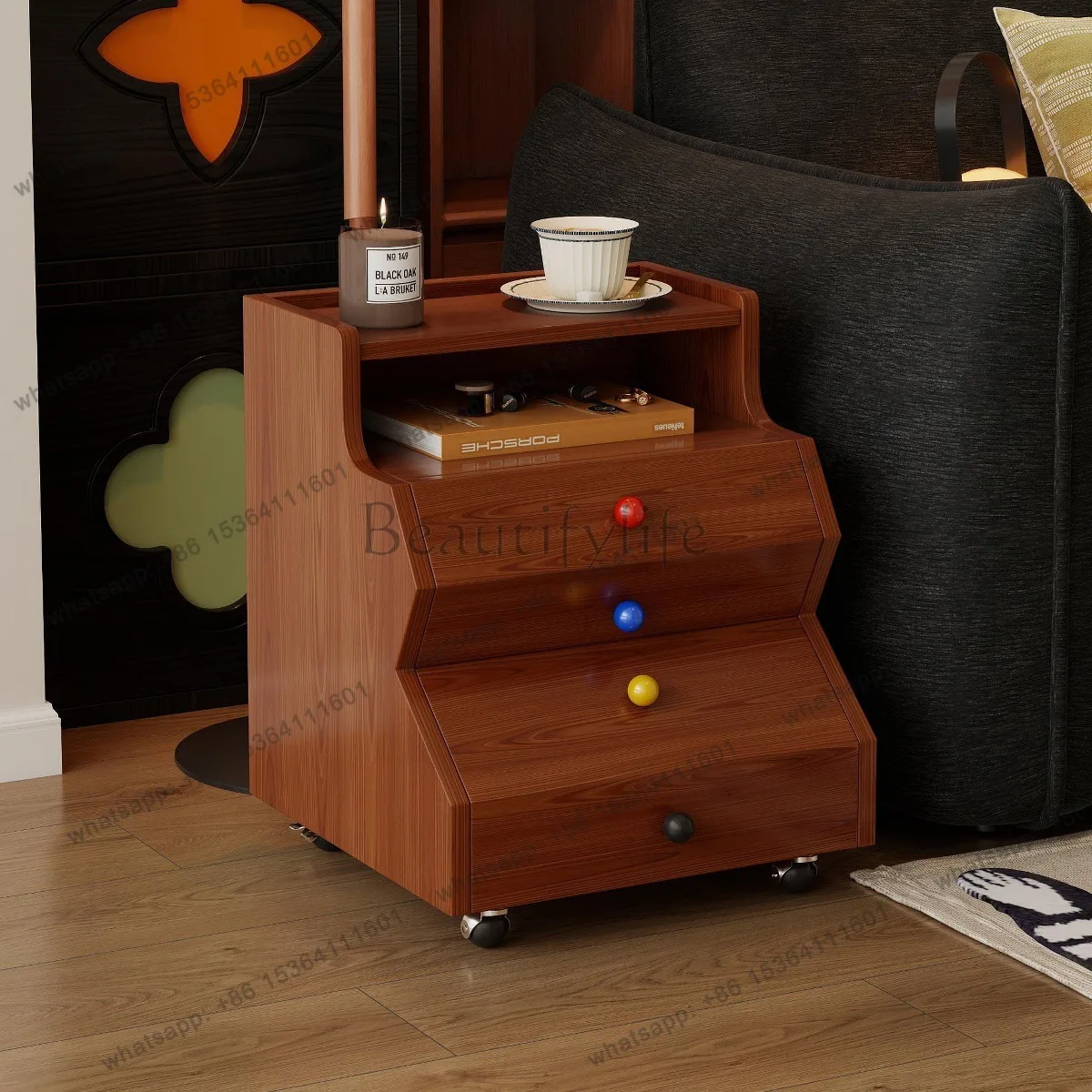 Bedside table Solid wood antique style removable creative bedside storage cabinet