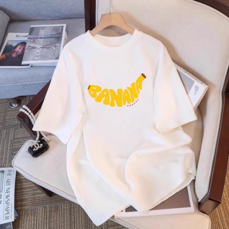 

Women's T-shirt Casual Top Pure Cotton Banana Pattern Yellow Letter Print Versatile Spring Daily Couple Outfit