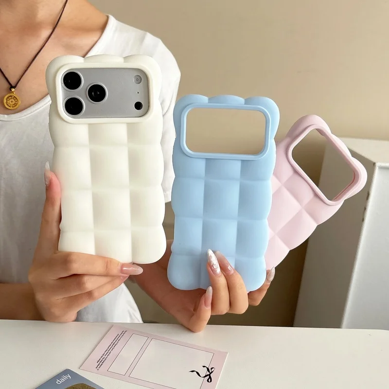 Lattice 3D Block Silicone Phone Case for Huawei Mate 60 Pura70 80 90 Candy Nova 14 15 16 Ultra Solid Color Shockproof Soft Cover