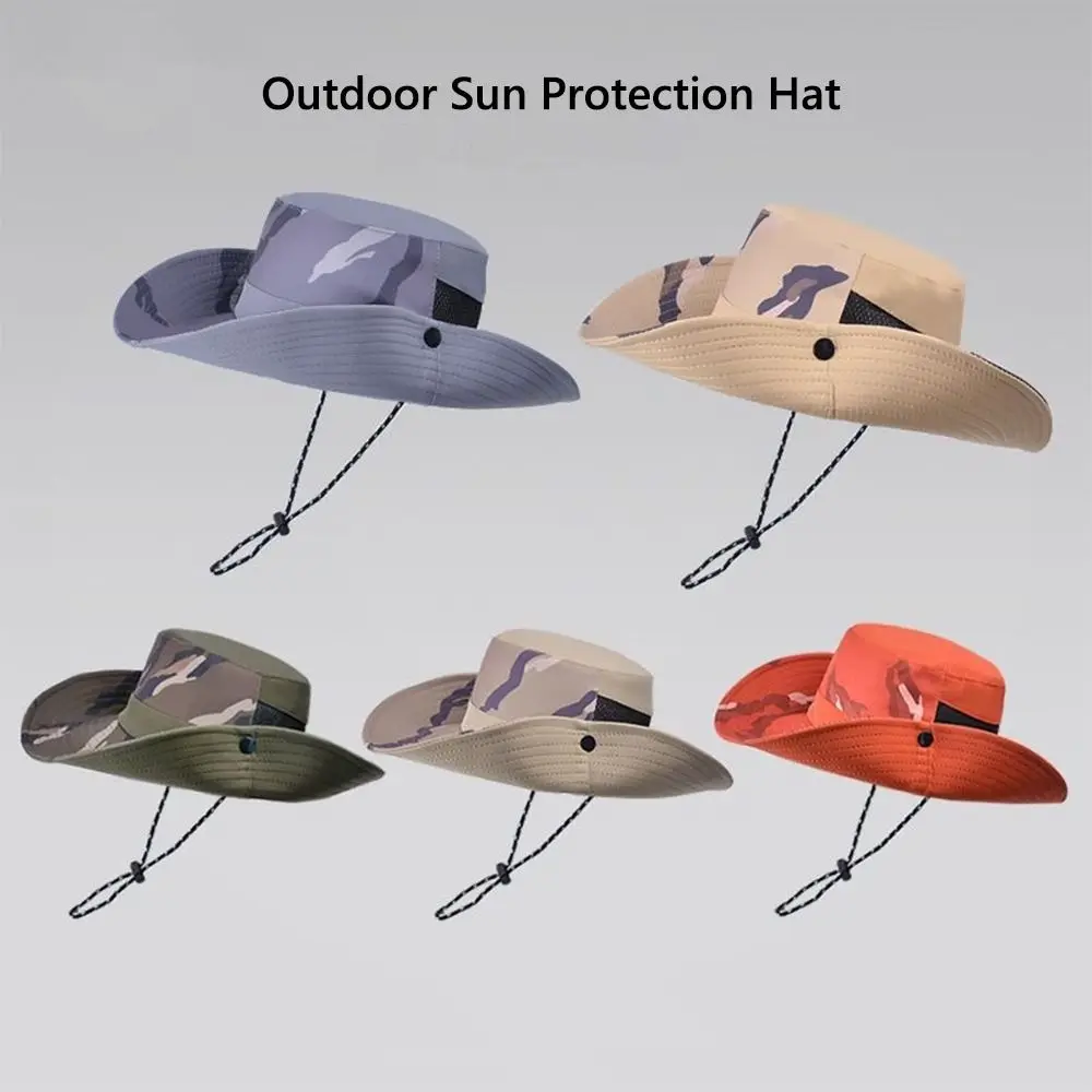 Outdoor Breathable Men's Sun Hat Two Ways to Wear Wide Brim Sun Protection Hat Hiking Fishing Sunshade Jungle Cap