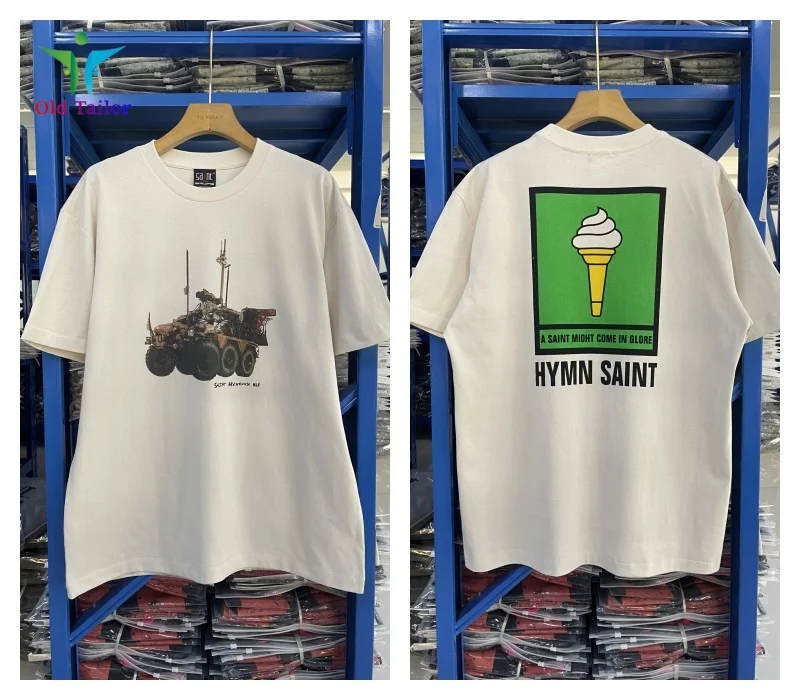 

Street Saint Latest Washed Motocross Car Ice-cream Print 25SS Mens Womens Grey Vintage T-shirt Summer Tops