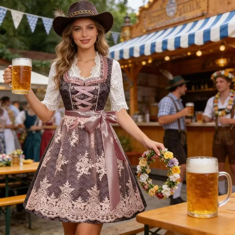 2025Foreign Trade German Munich Oktoberfest Costume Bavarian Printed Strap Dress Maid Outfit