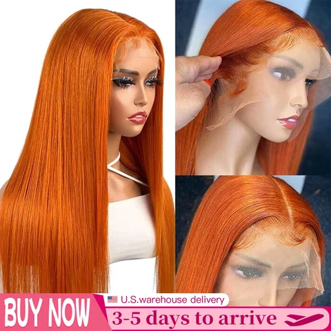 Ginger Wig Human Hair 13x4 Straight Lace Front Wig 220% 28 Inch Orange Human Hair with HD Lace Pre-Plucked Hairline Soft Baby Hair Silky Straight Natural Ginger Color