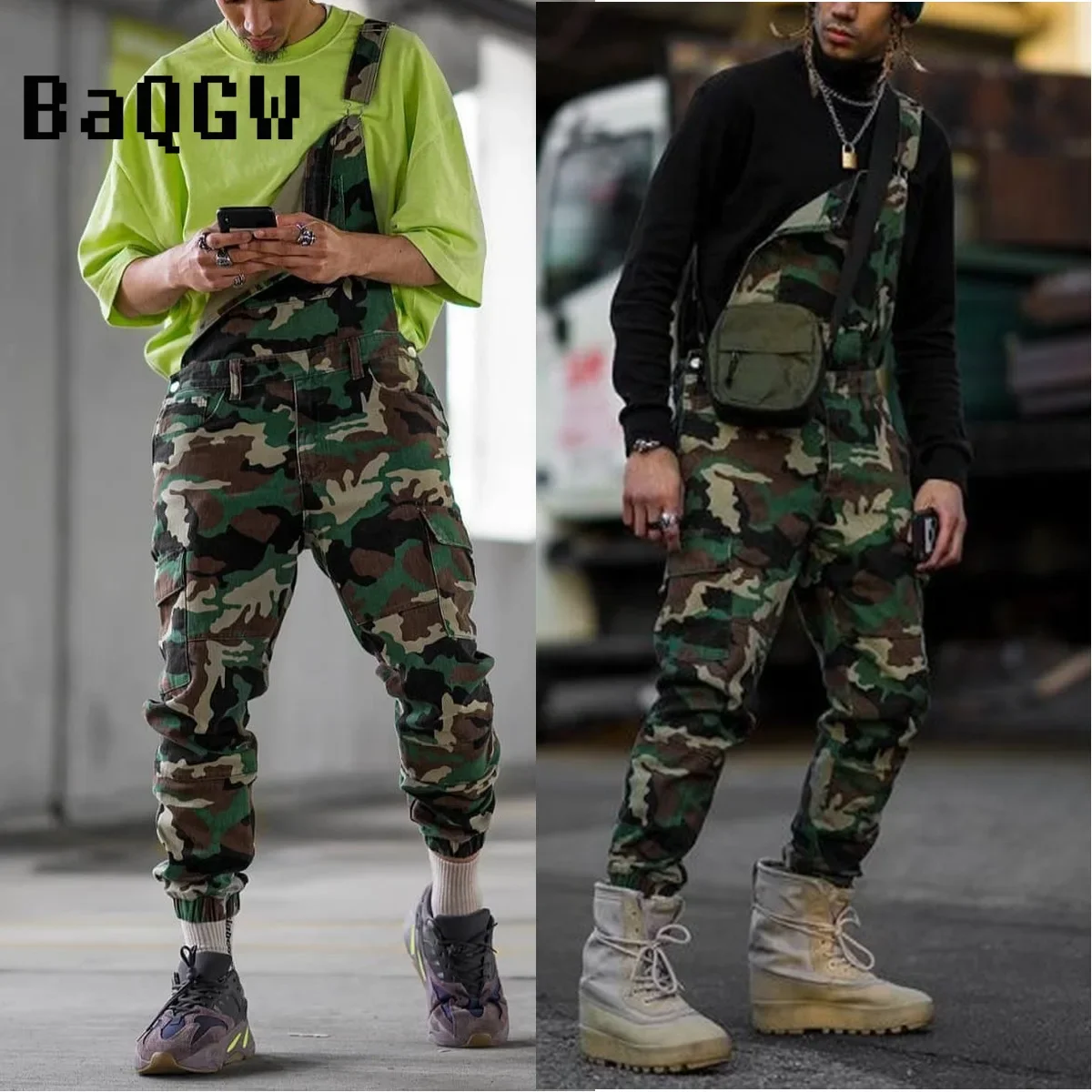 Fashion Camouflage Strap Long Pants Overalls Cross Button Men\'s Casual Pants Jeans One Piece Jumpsuit Denim Outfits Plus Size