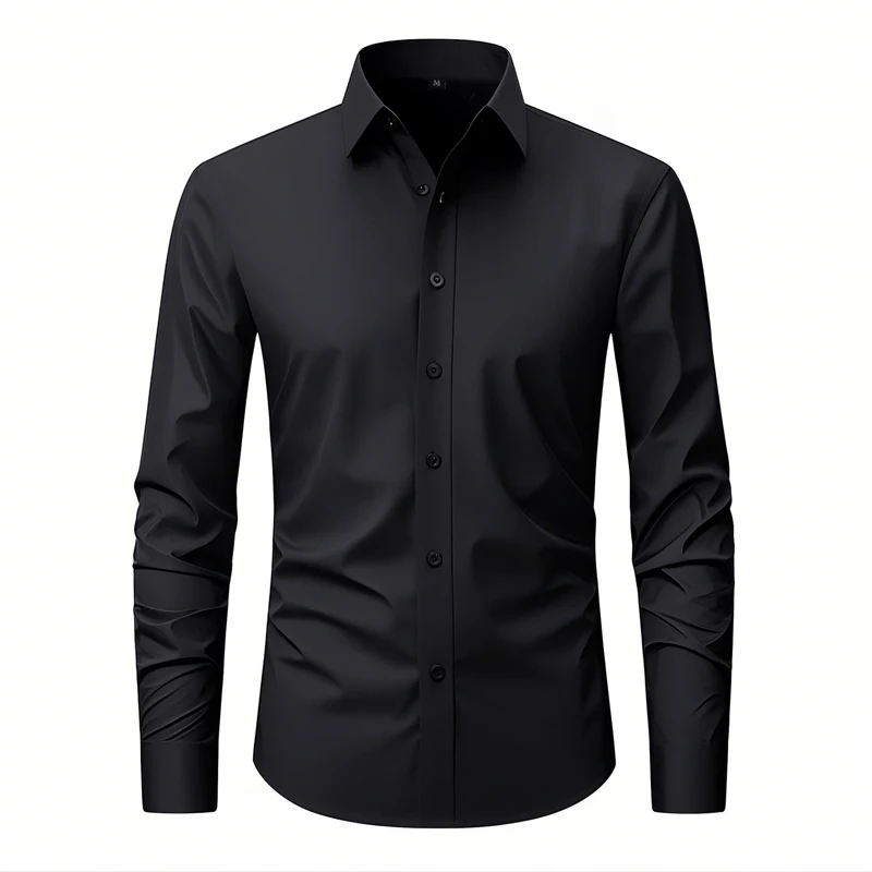 Hot New Anti-Wrinkle Stretch Mens Formal Shirts Long Sleeve Solid olor  Fashion Business Free Slim Fit Office Social White Shirt