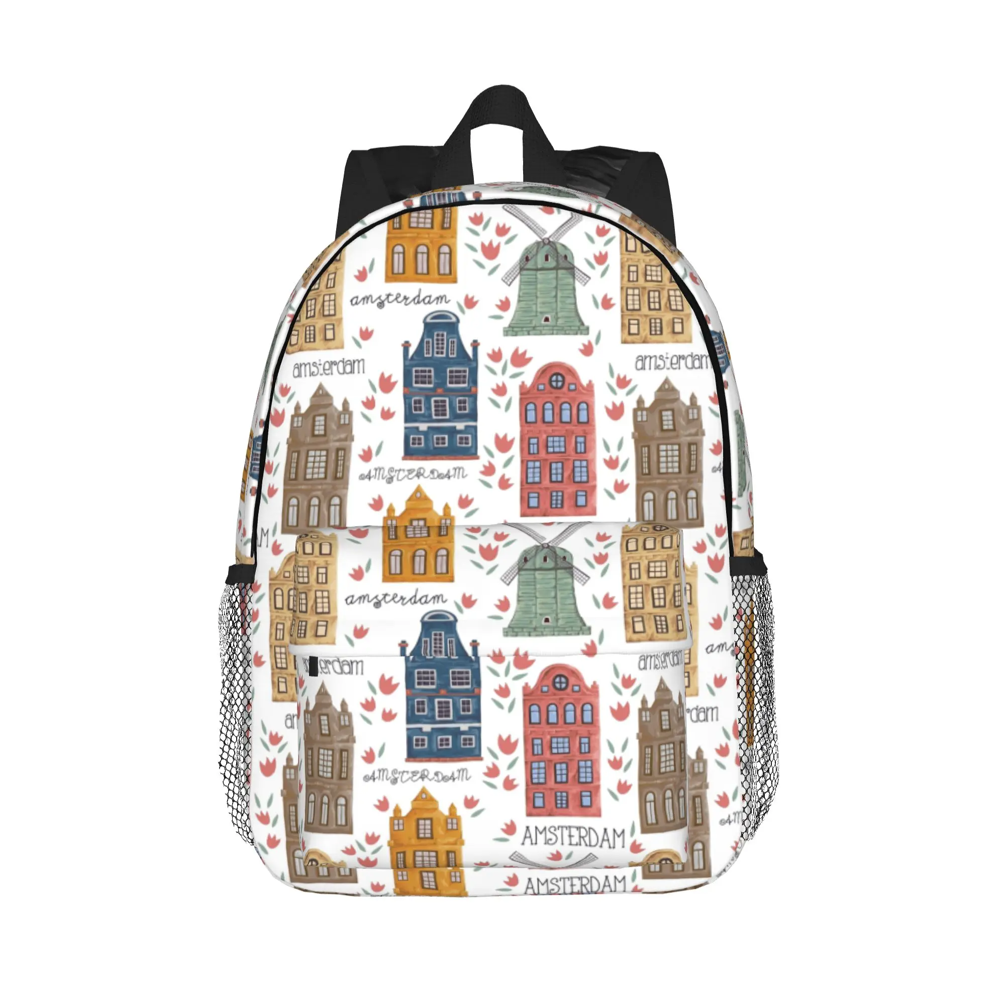 Amsterdam. Seamless pattern with old historic buildings Backpack Hot Sale Daypack  BookBag Shoulder Bag for Men Women School Bag