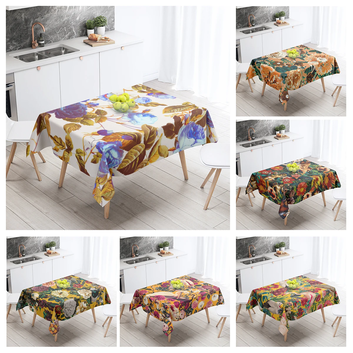 Home tablecloths dining decoration and rectangular table accessories waterproof cloth Anti-stain restaurant Nordic plant flower