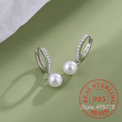 Real Money 925 Sterling Silver Pearl Crystal Hoop Earrings for Women S925 Wedding Party Jewelry Gift Aretes De Mujer