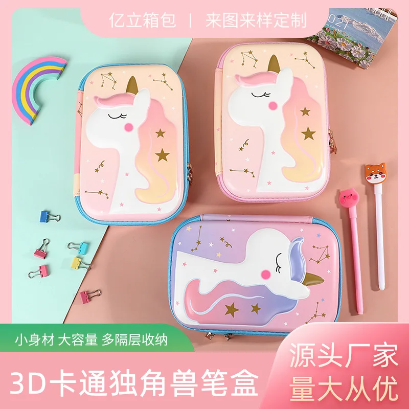 Pink Unicorn 3D Embossing Pencil Cases Relief EVA Stationery Box Korean School Supplies Girl Pen Pouch Holder Bag Ruler Storage