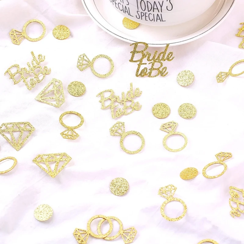 100 buah mawar emas pengantin untuk menjadi berlian cincin hati Confetti Singles' malam pertunangan pesta pernikahan meja atas tersebar Confetti