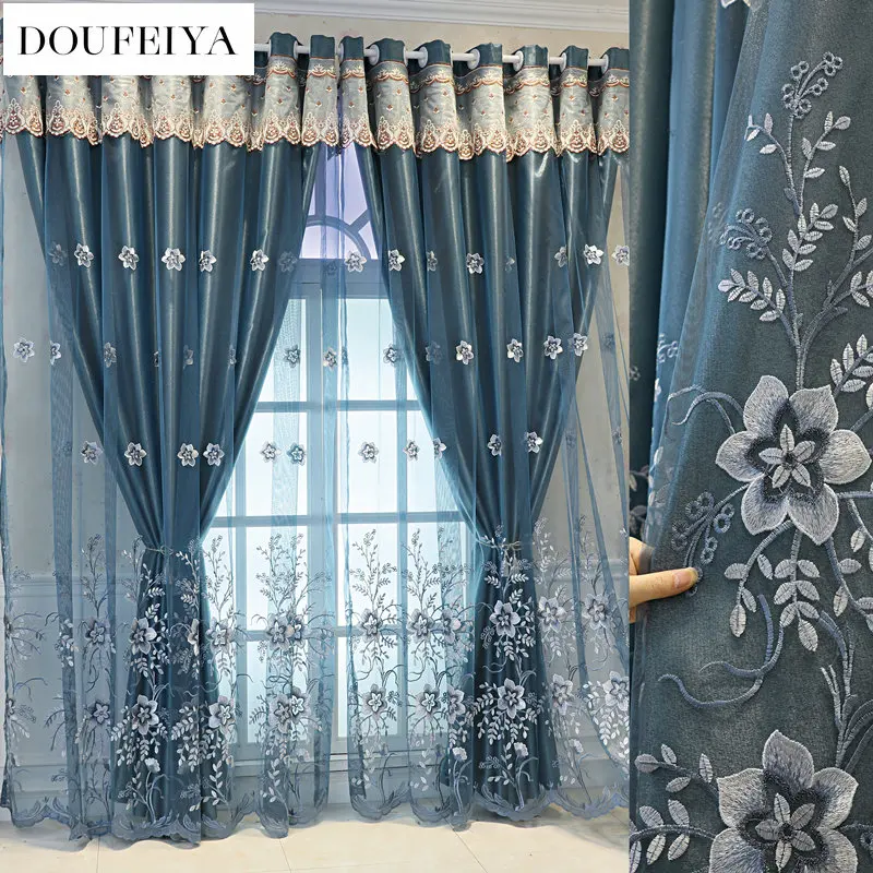 

New plant flower blackout curtain cloth Nordic simple bedroom living room balcony atmosphere double-layer yarn one