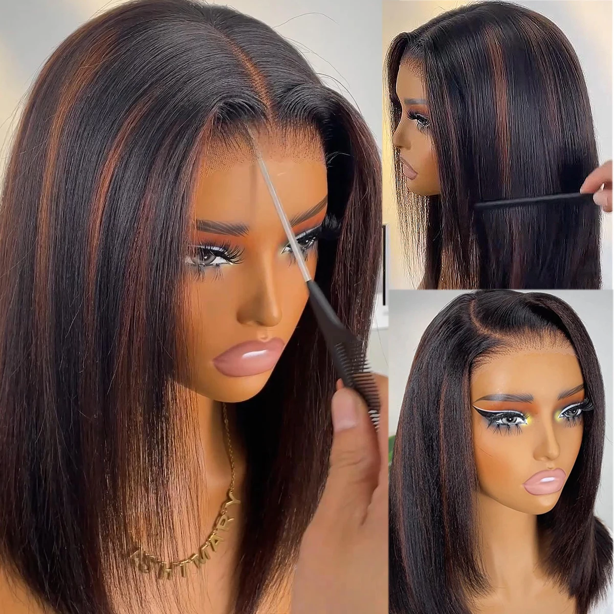 Evidenziare Marrone Glueless Parrucca Diritta Densità 400 Senza Colla Capelli Umani Brasiliani 4x4/13x6 HD Anteriore Del Merletto Pronto Da Indossare Parrucca 18 Pollici