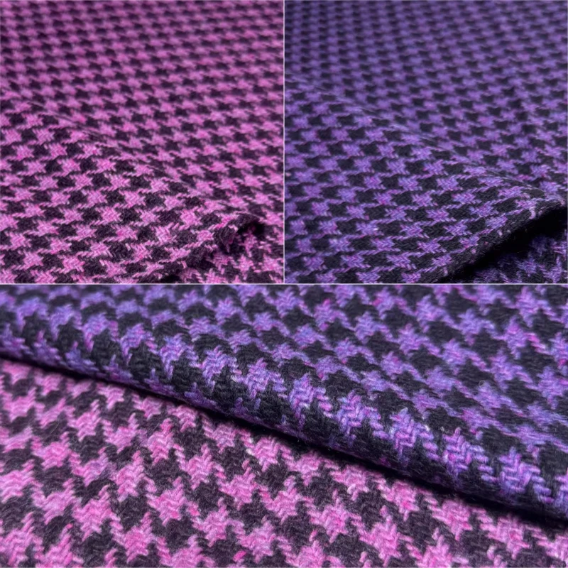 

L100cm X W145cm Purple Tweed Keep Fabric Check Pure Wool Handcrafted DIY Home Autumn Winter Textile Decoration Craft Material