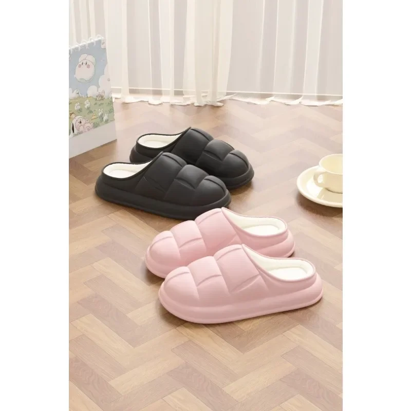 

Winter Autumn Warm Cotton Slippers Women Casual Toe Wrap Indoor Home and Outdoor Garden Non Slip Stripe Couple Trendy Shoes