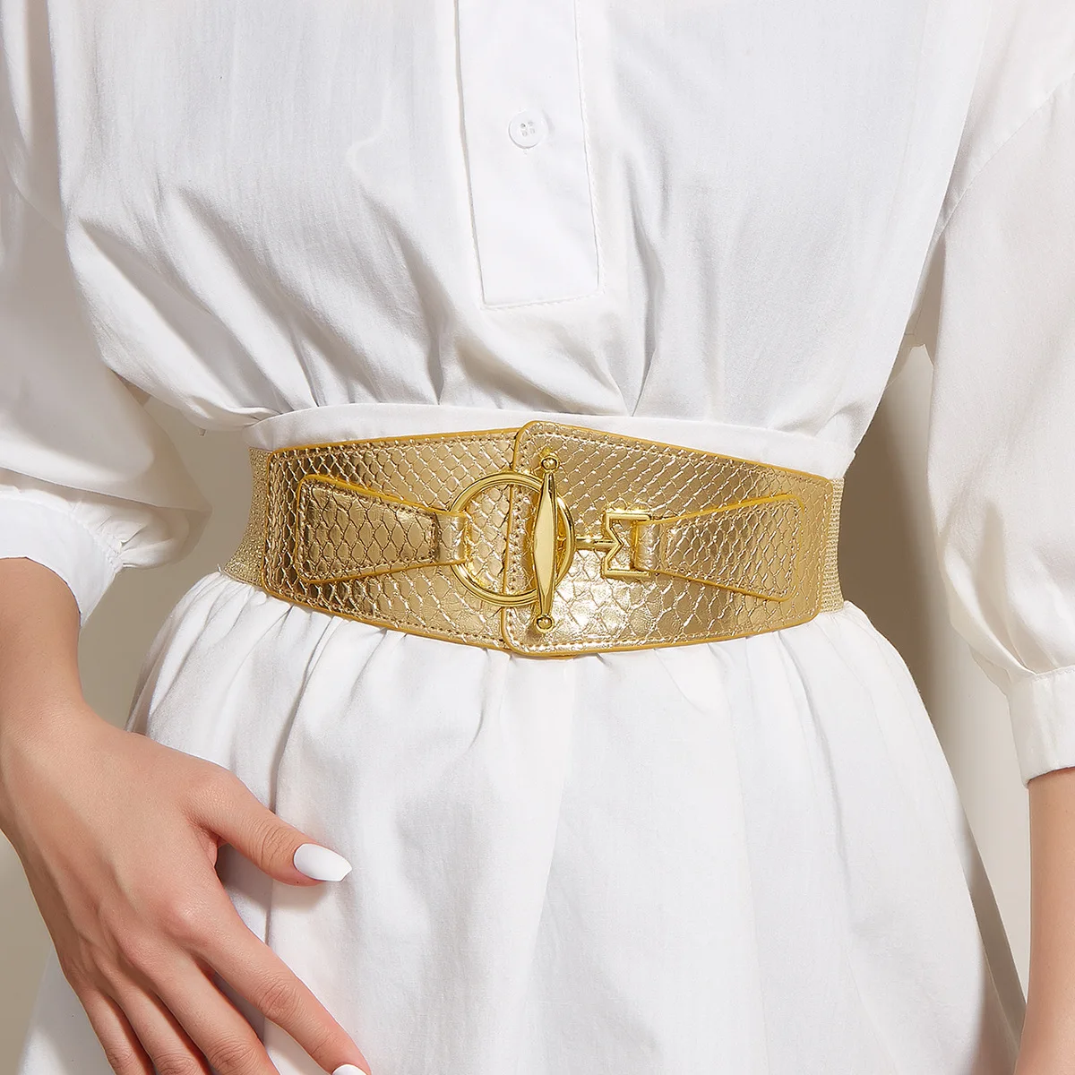 5x68cm Fashion Women Gold Silver PU Leather Elastic Cummerbunds Female Dress  Corsets Waistband Decoration Stretch Wide Belt - AliExpress 200000297