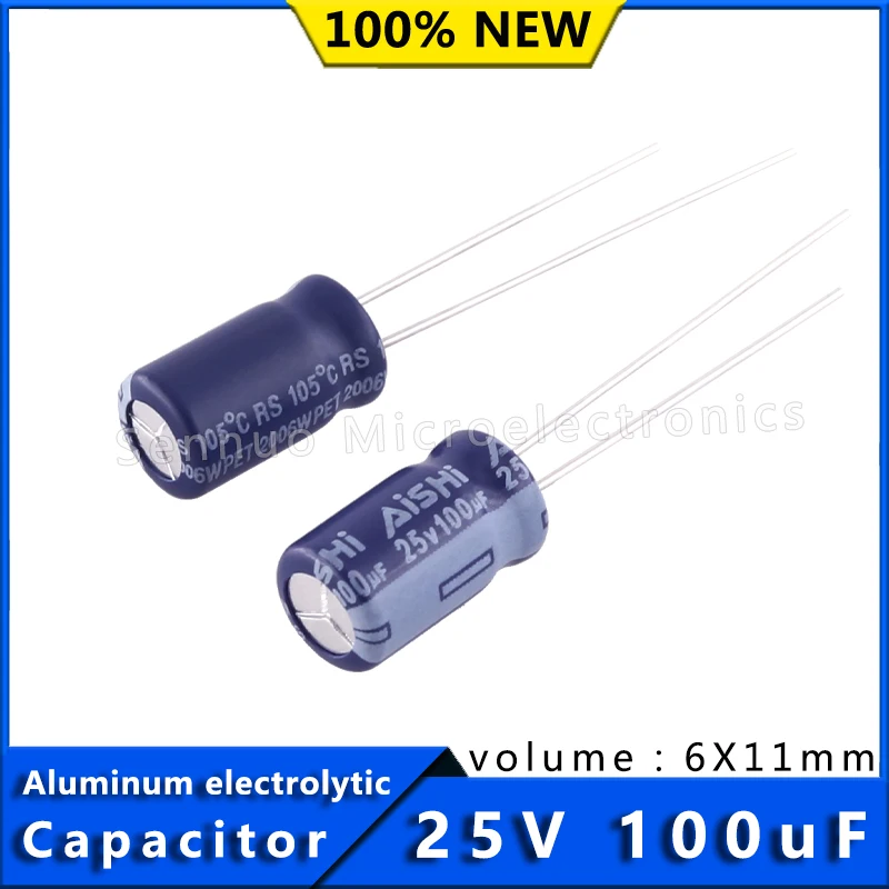 10Pcs New 25V 100UF 6*11 6x11mm Aluminum Electrolytic Capacitors 100uf 25V Electrolytic Capacitors