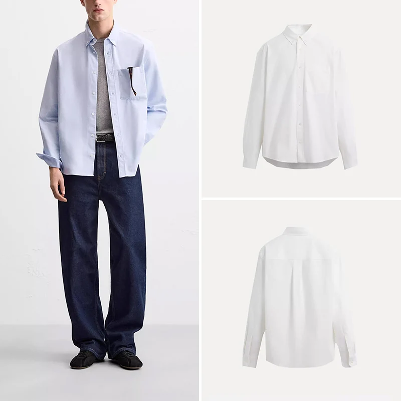 

Faionable Ox irt for Men Casual Loose Fit Turn-down Collar All-season Stand Edition Long Sve Polyester Fiber