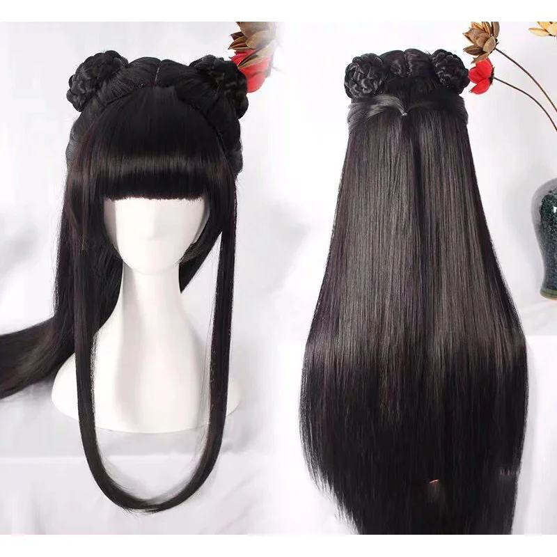 

FC6Anime Cosplay Hanfu Wigs Women Black Ancient Chinese Hanfu Wigs Headgear Accessories Hanfu Long Straight Wigs For Women@FC8！