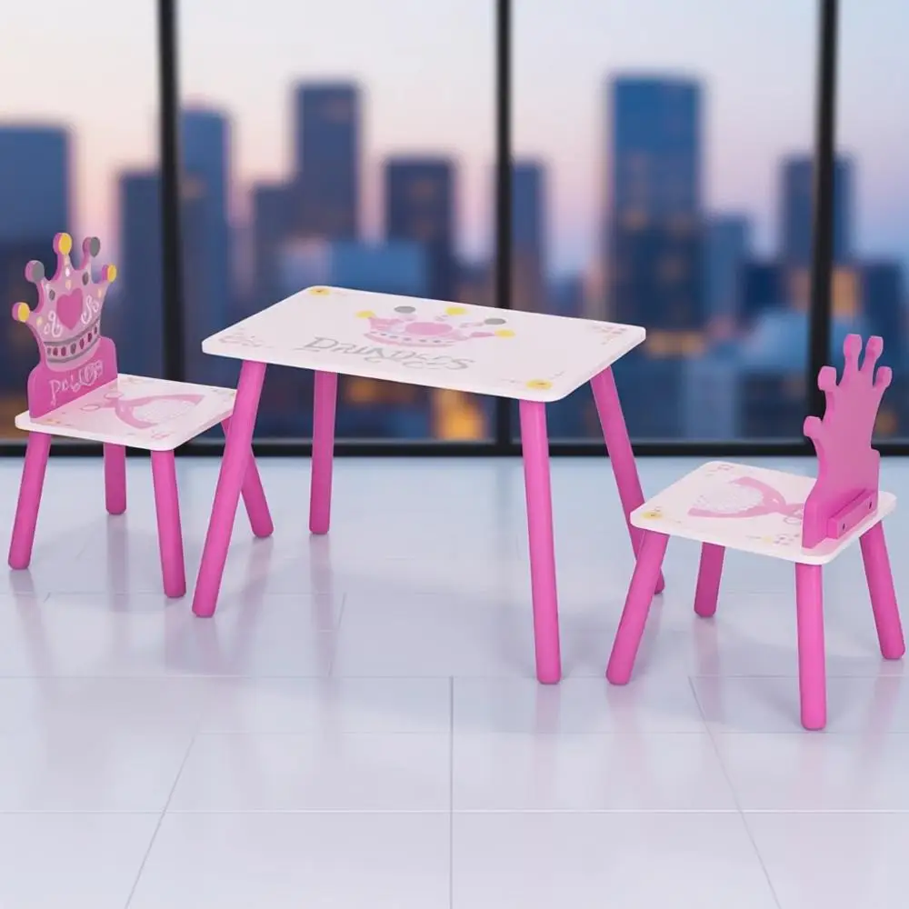 

Розовый деревянный набор стола и стульев для детей 2-4 лет с функциями для творчества и чтения