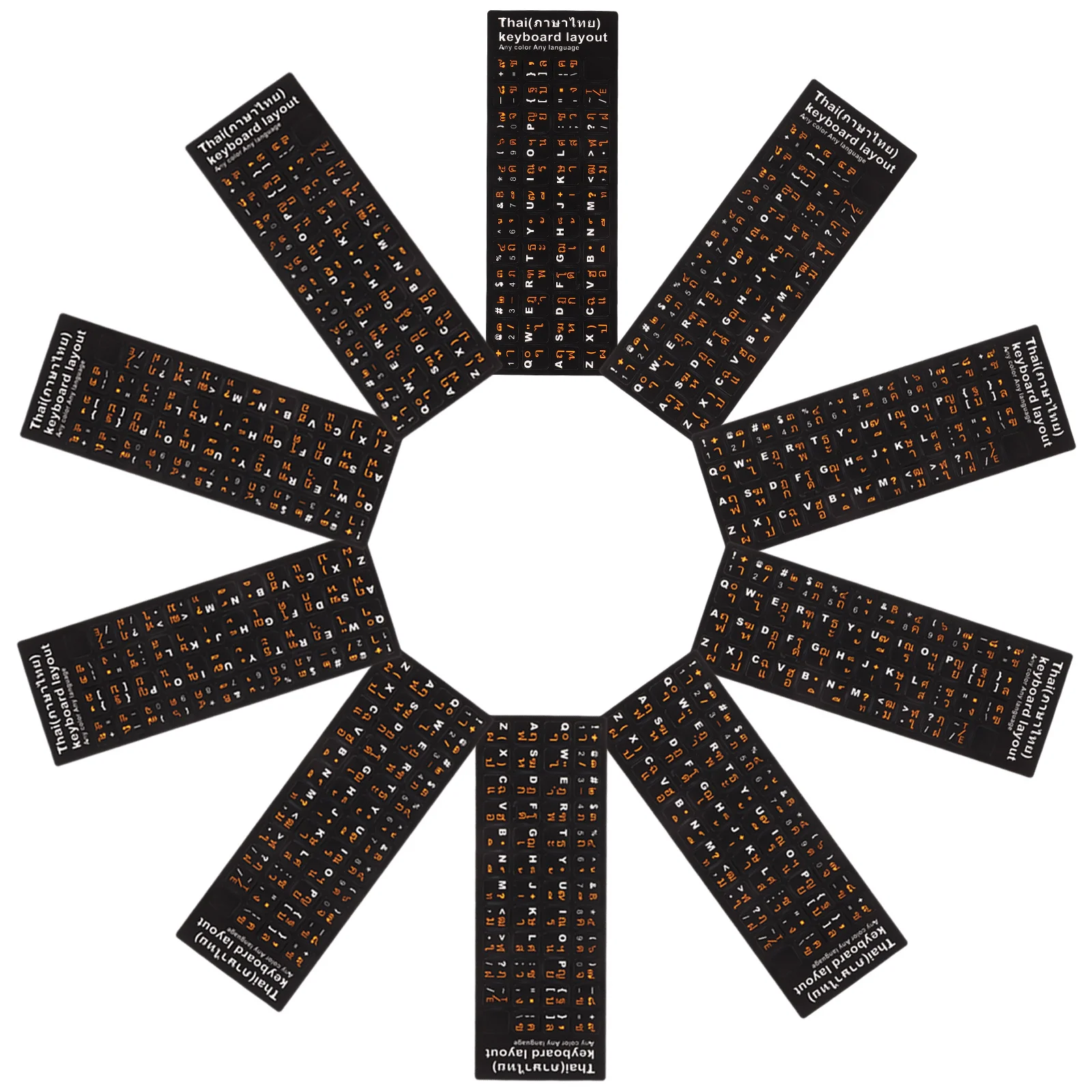 

10pcs Thai Language Keyboard Stickers Black Background Universal For Laptop Computer Scratch Protection Key Labels Adhesive