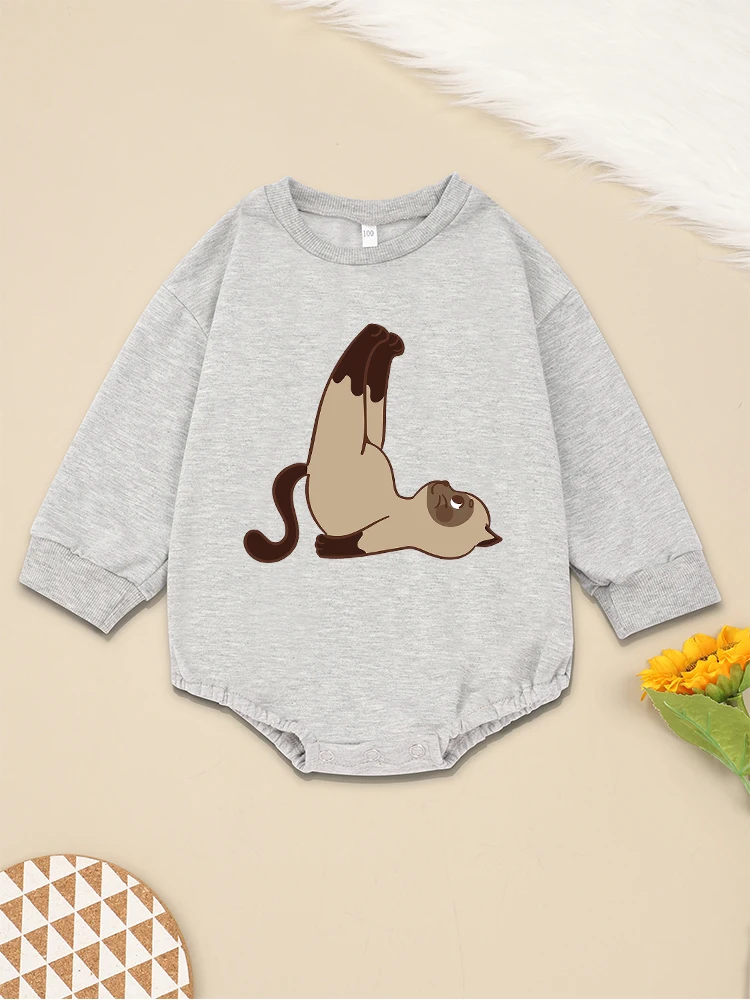 Casual Versatile Toddler Sweatshirt Cute Animal Siamese Cat Print Boy Girl Onesie Aesthetic Harajuku Kids Clothes Fast Delivery