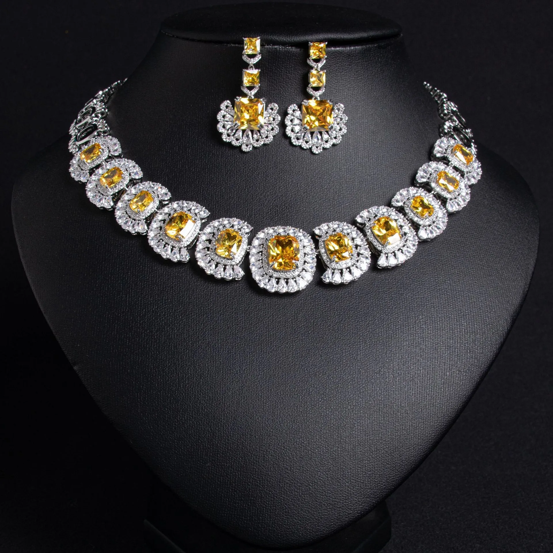 

Super beautiful retro ladies jewellery popping necklace earrings zirconia accessories set party evening wedding gift M-351