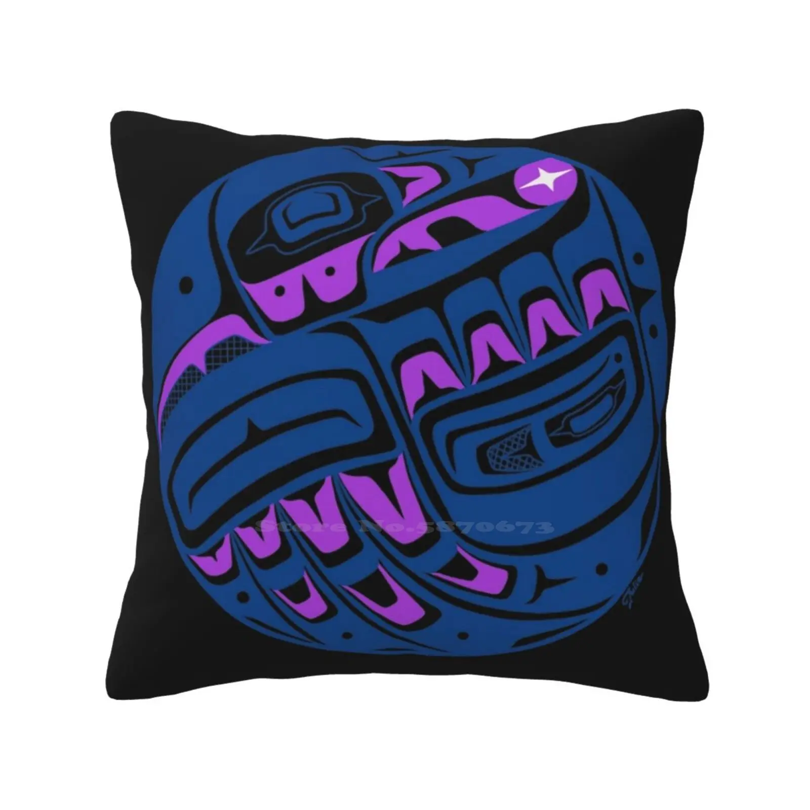 Raven Steals The Sun , Teal And Purple Pillows Case Bedroom Home Decoration Creation Story Teal Purple Tlingit Tsimshian Haida