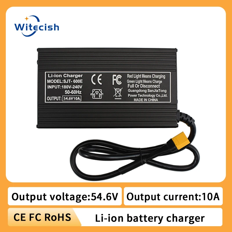 54.6v 10a carregador rápido caixa de metal de alumínio para 13s 48v 15ah 20ah 25ah bateria de lítio gx16 m16 3 pinos xlr macho 5.5x2.1mm connecto