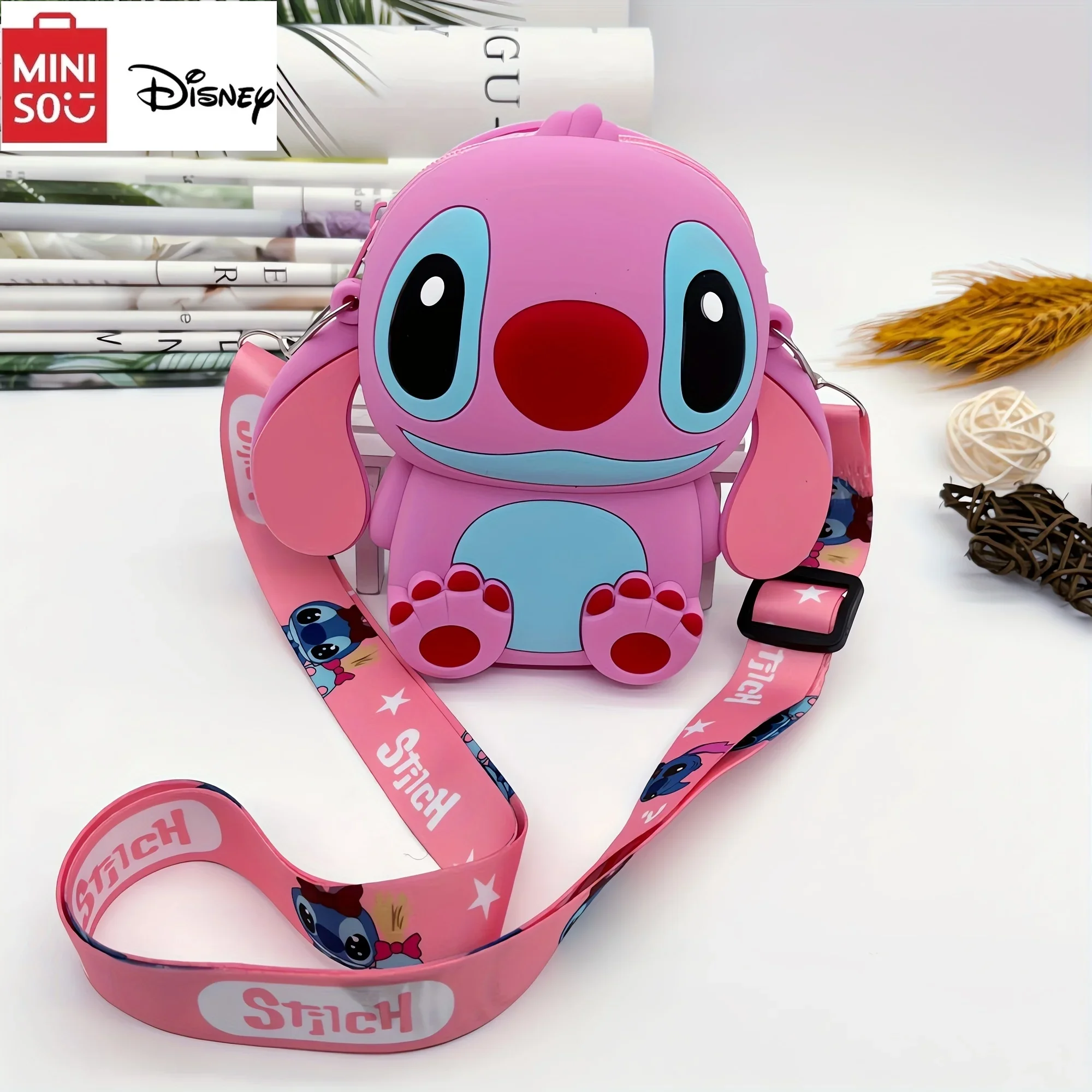 1pcs MINISO Disney New Stitch Crossbody Bag with Adjustable Shoulder Strap Handbag with Zipper Cartoon Stitch Coin Wallet Purse