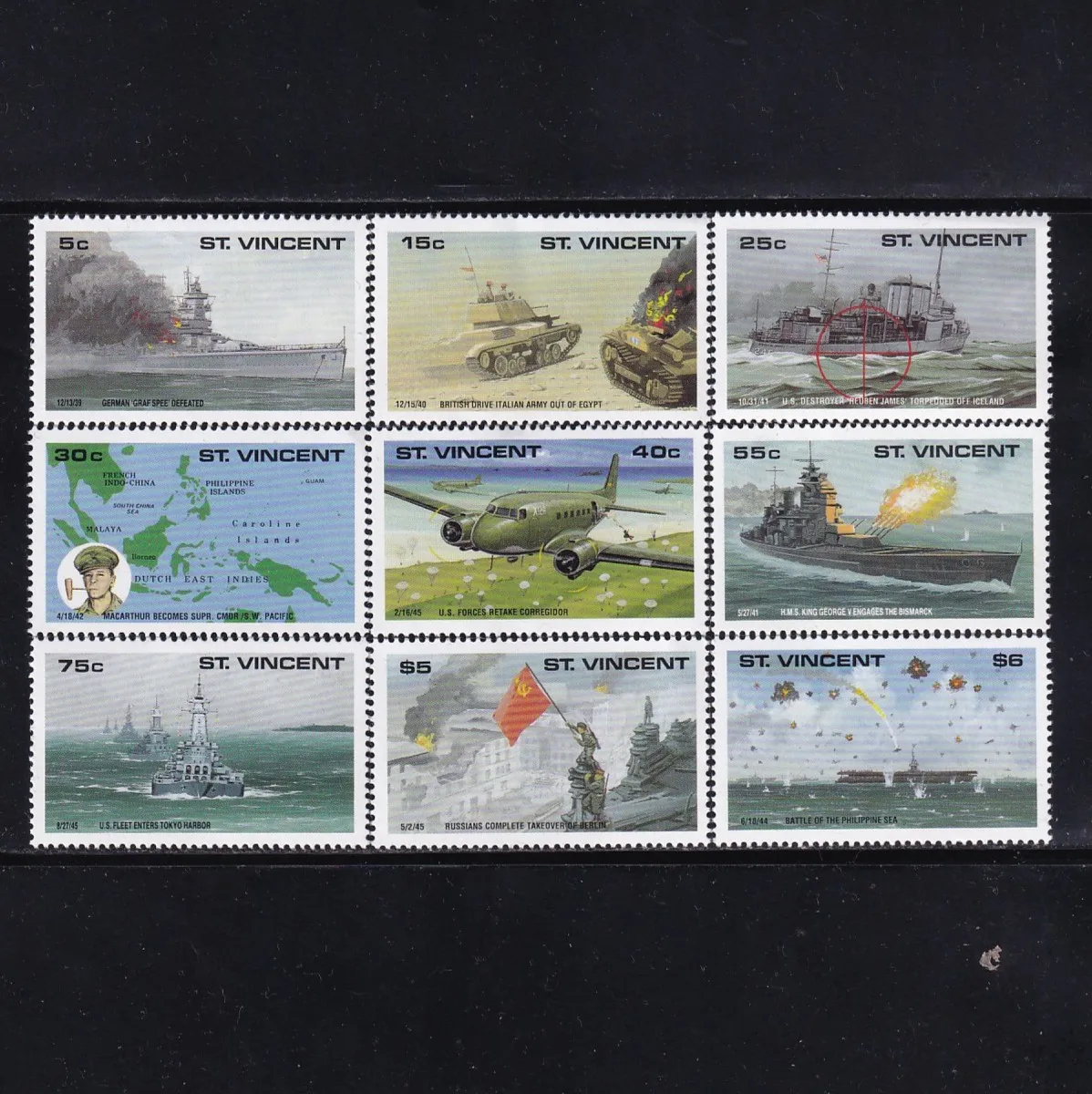 St. Vincent Post Y1990 WW2 Classic Battle North Africa Legion 1 Set 9 New Collectible Postage Stamps Material For Scrapbooking