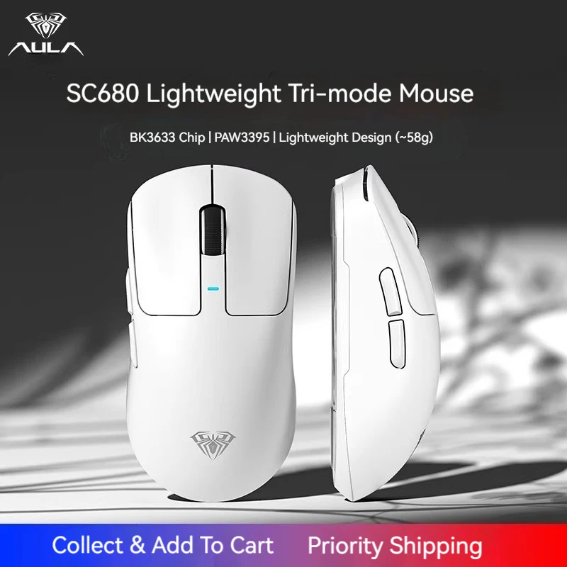 AULA SC680 Gaming Mouse Tri-mode Dual 8K Polling Rate Rechargeable Adjustable DPI  Mouse for Desktop Laptop