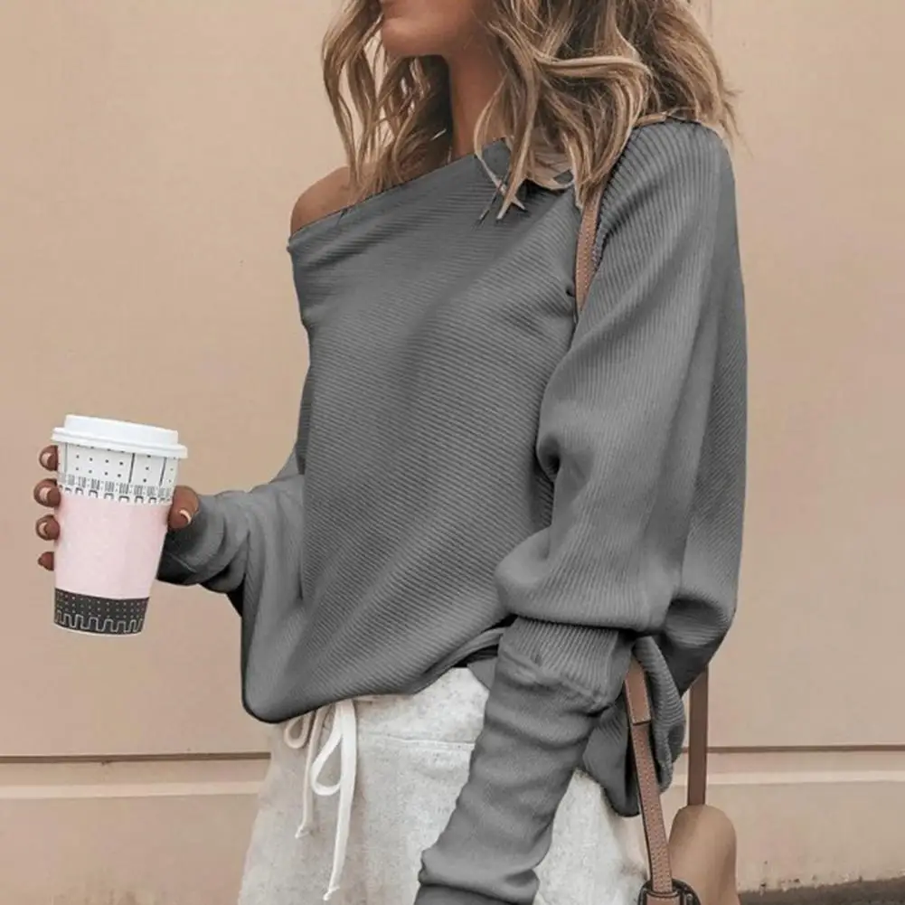 Women Sweater Off Shoulder Raglan Sleeve Pullover Sweater Knitted All Match One Shoulder Top For Daily Wear