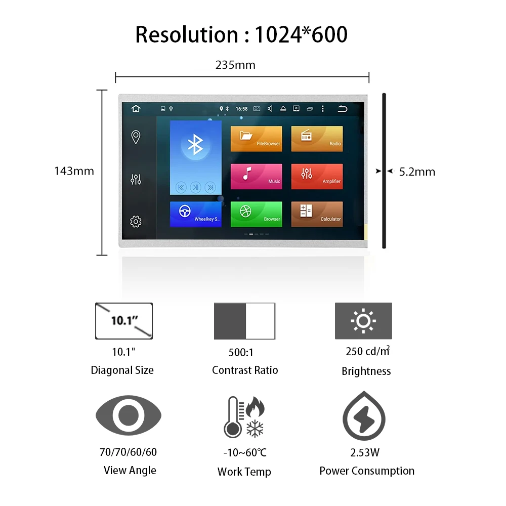 Pannello di controllo centrale per casa intelligente LCD originale AUO 10.1 "1024 * 600 Modulo LCD da 10,1 pollici