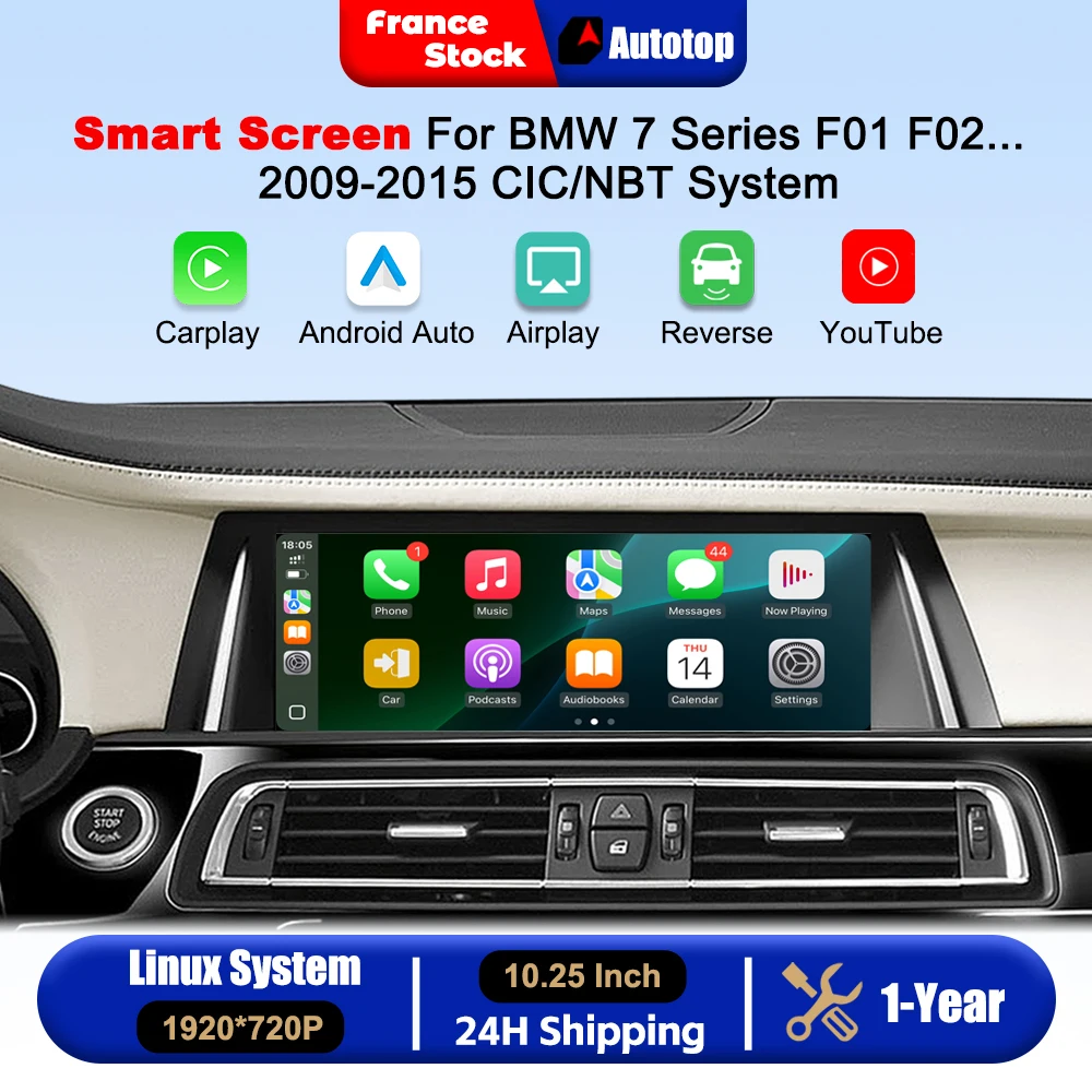 Wireless CarPlay Android Auto 10.25 Inch Touch Screen For BMW 7 Series F01 F02 F03 F04 CIC NBT System 2009-2015 Multimedia Video Player Car Radio With Online YouTube Bluetooth GPS Navigation Autolink Navi Mirror Link AirPlay