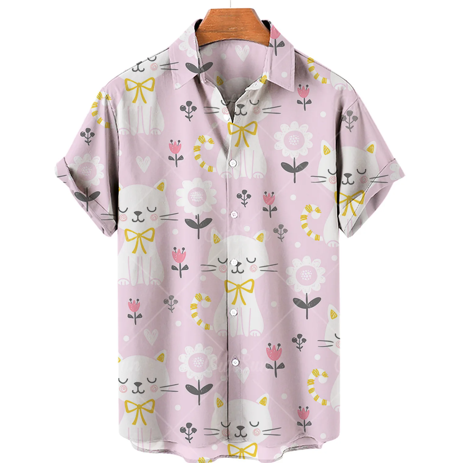 Camisa hawaiana con estampado 3D de gato para hombre, camisa de manga corta con estampado de gato, a la moda, talla grande, asequible, buen Top, vacaciones y playa, gran oferta, 2024