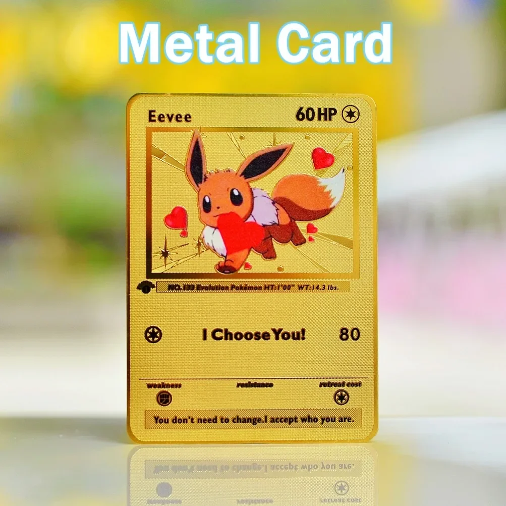 Pokemon Card Gold Pokemon Metal Cards Love Pikachu I Choose You Gengar Vmax Charizard Vstar Anime Games Playing Cards Kids Toys