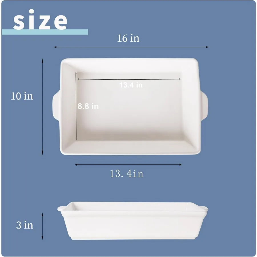 Plat de cuisson en céramique avec poignées, poêle à lasagne, ustensiles de cuisson de service profonds et grands pour la cuisson. Coffre-fort pour congélateur (blanc)