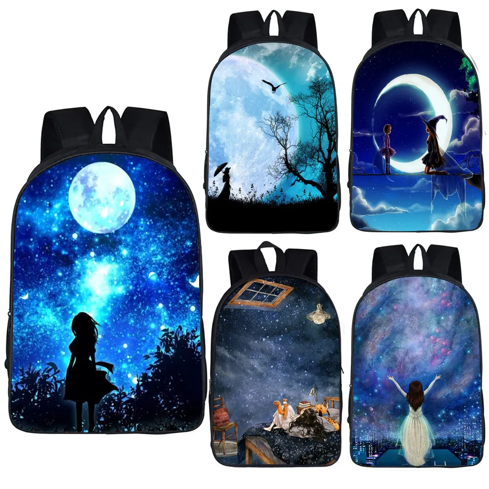 

Galaxy Universe Moon School Backpack for Teenage Girl Boys Children School Bags Starry Night Space Star Schoolbag Kids Bookbag