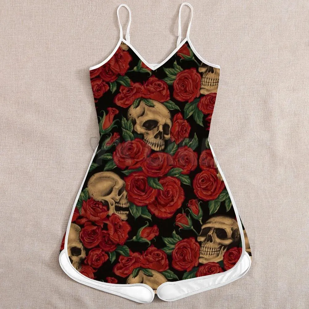 YX GIRL Skull And Sunflowers Rompers  3D All Over Printed Rompers Summer Women's Bohemia Clothes