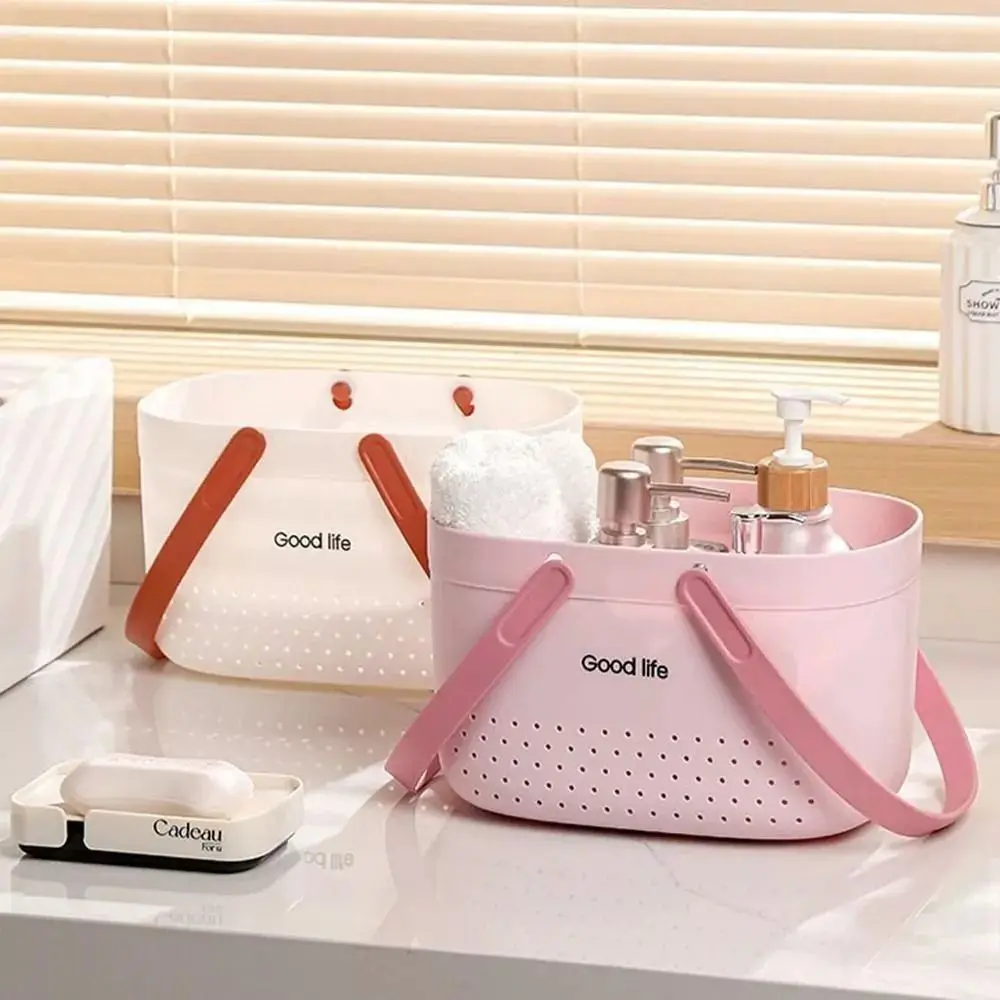 New Plastic Wash Basket Large Capacity Portable Bath Basket Space Saving Silicone Handheld Sundries Storage Basket