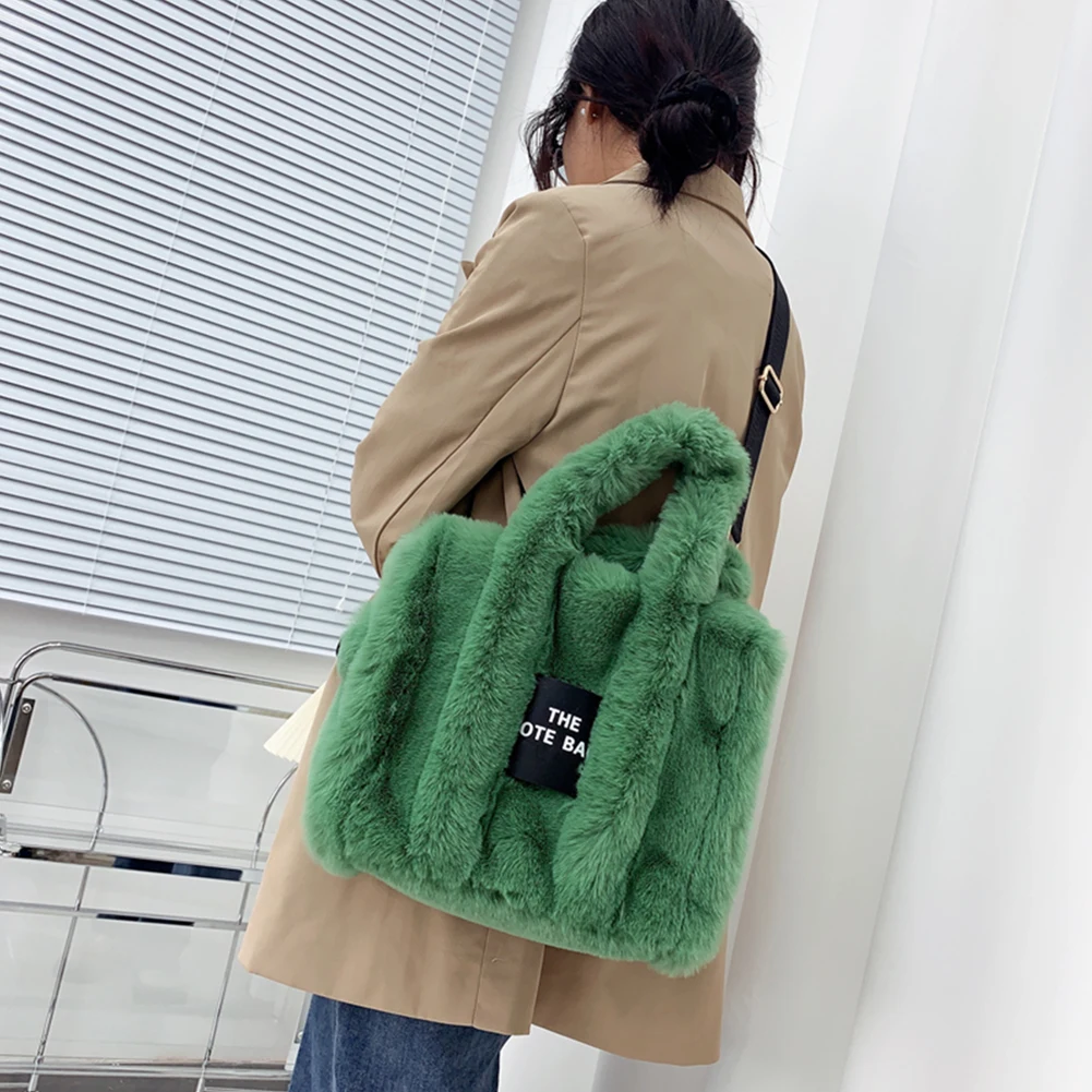 New Faux Fur Shoulder Tote Bag for Women Furry Handbags Fluffy Purse Plush Top Handle Bag Fall Winter Fuzzy Crossbody Bag