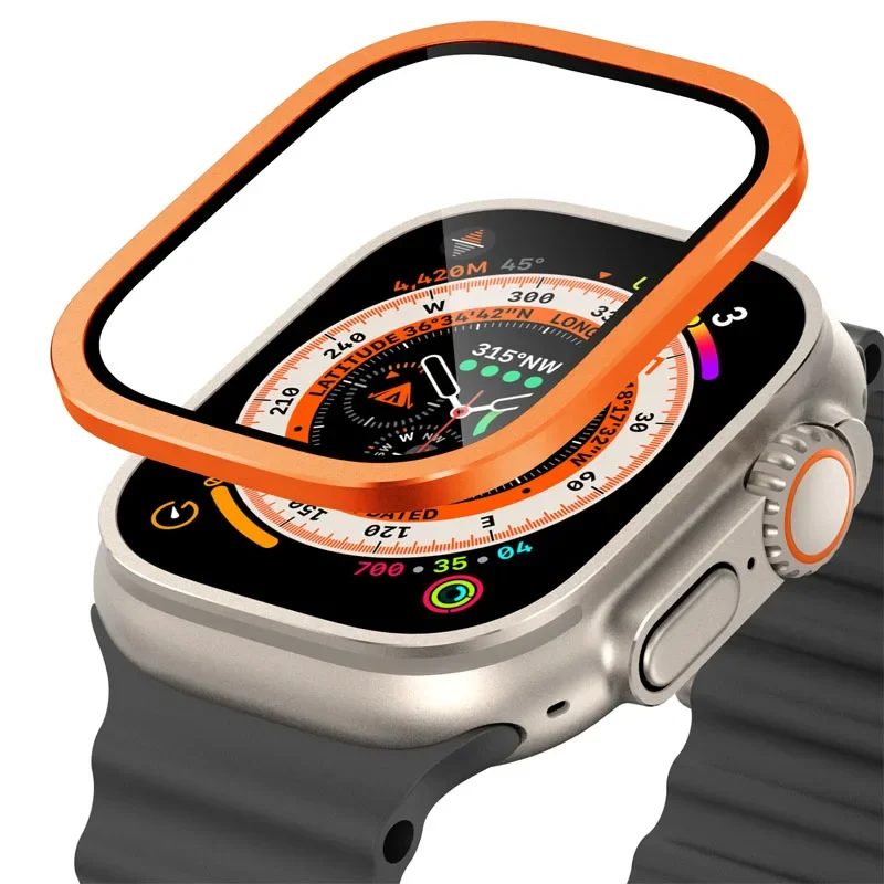 Gehärtetes Glas für Apple Watch Ultra 49 mm, Titan-Metallrahmen, kratzfeste Folie für Displayschutzfolie der Serie Ultra 2, Zubehör