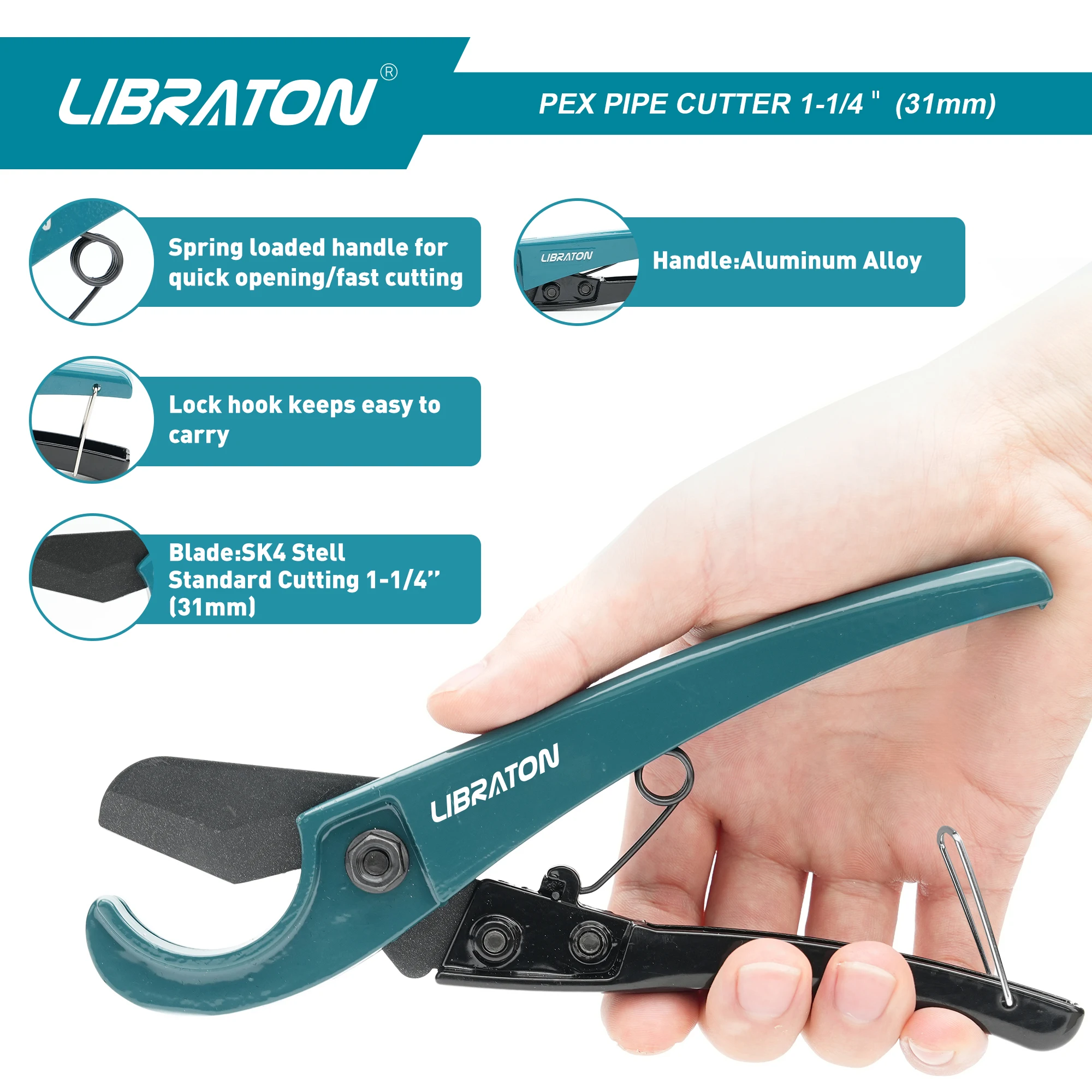 Libraton Pipe Cutter 32mm, 2PCS SK4 Steel PPR/PVC Cutters, 1-1/4\'\' Pex Cutter Tube Cutting Tool for PEX, PVC (Thin), PPR Plastic