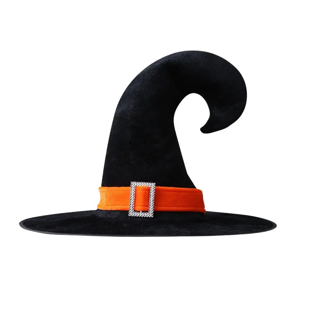 Creative Velvet Halloween Witch Wizard Hat Gilding Bending Angle Halloween Hat Costume Props Satin Ribbon Devil Cap Night Club