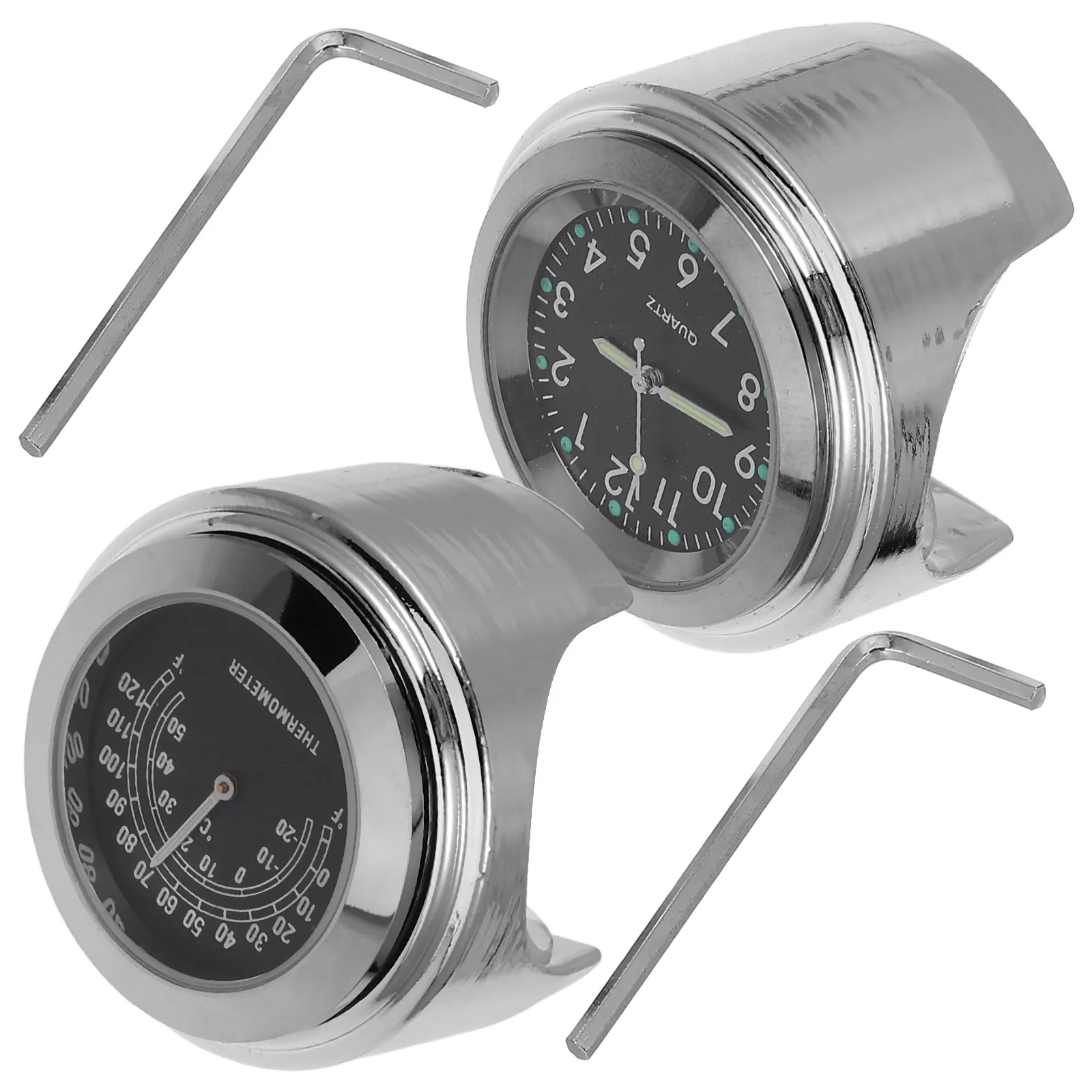 

2pcs 22-25Mm Motorcycle Clock Thermometer Aluminum Alloy Waterproof Dustproof Night Luminous Wear Resistant Handlebar Mount For