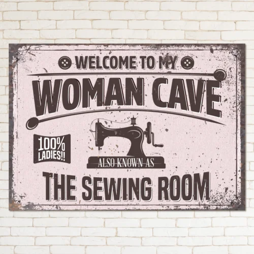 WOMAN CAVE SEWING ROOM Retro Metal Sign Man Cave Bar Pub Plaque Vintage Gift